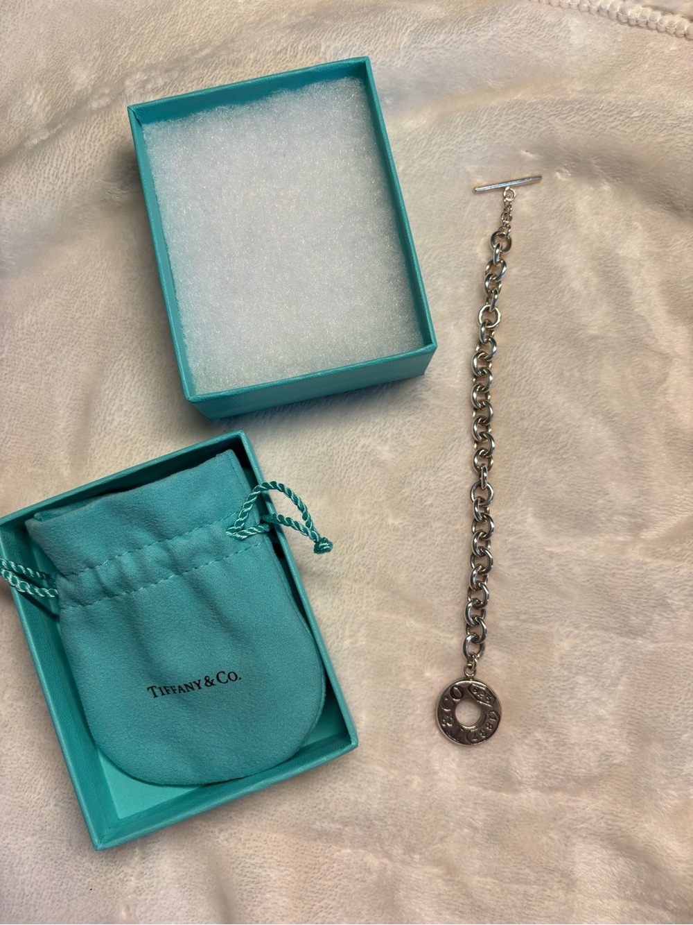 Tiffany & Co. Sterling Silver Toggle Charm Bracelet with Blue Box and Pouch